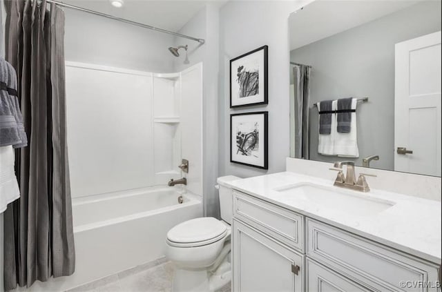 8 Abercrombie Dr, Chesterfield, VA 23838 - bathroom featuring toilet, shower / bathtub combination with curtain, vanity, and tile patterned floors