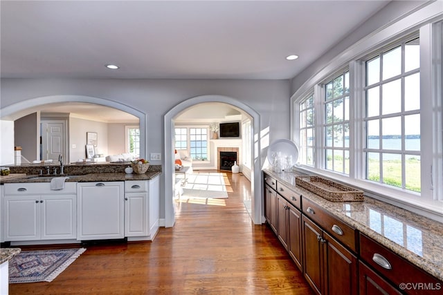 6454 Carmines Island Ln, Gloucester, VA 23072 - kitchen featuring a sink, healthy amount of natural light, dark wood-style floors, and recessed lighting