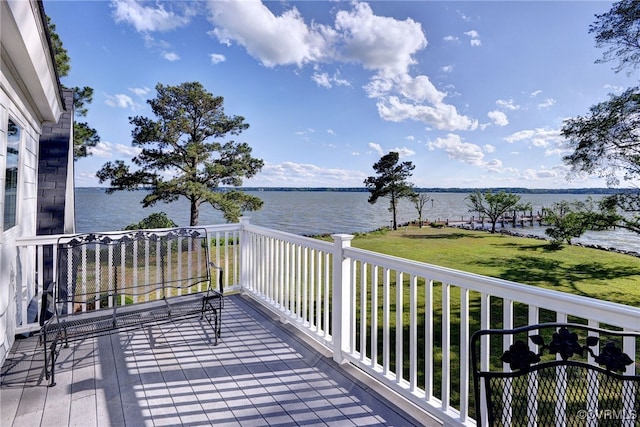 6454 Carmines Island Ln, Gloucester, VA 23072 - deck with a water view and a lawn