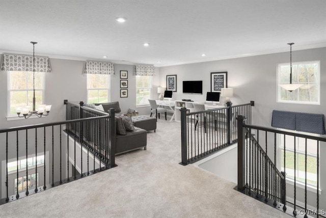 11 Abercrombie Dr, Chesterfield, VA 23838 - carpeted living area with a chandelier, recessed lighting, and crown molding