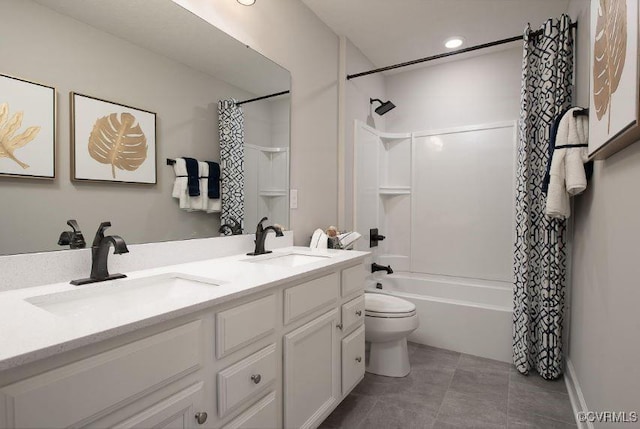 11 Abercrombie Dr, Chesterfield, VA 23838 - full bath featuring toilet, shower / tub combo with curtain, double vanity, and tile patterned flooring