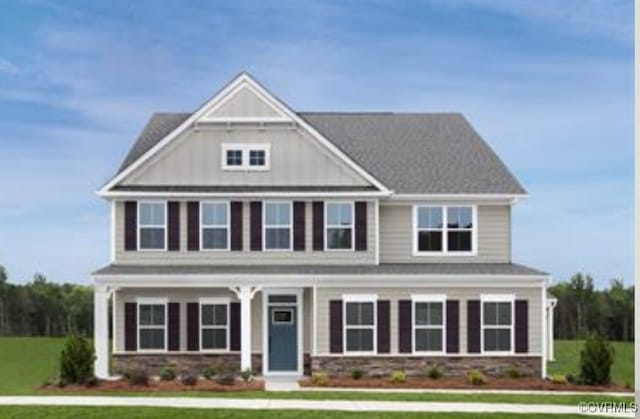 12 Abercrombie Dr, Chesterfield, VA 23838 - craftsman-style home featuring a front yard, board and batten siding, and stone siding