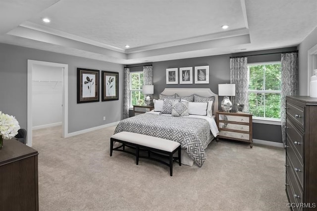 13 Abercrombie Dr, Chesterfield, VA 23838 - bedroom featuring a tray ceiling, multiple windows, light carpet, baseboards, and recessed lighting