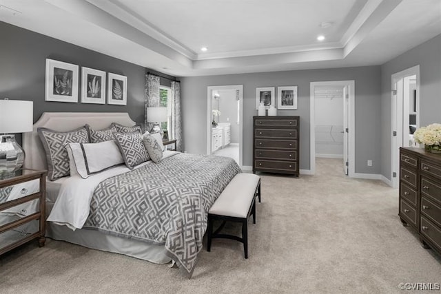 13 Abercrombie Dr, Chesterfield, VA 23838 - bedroom featuring a raised ceiling, a walk in closet, baseboards, light carpet, and crown molding