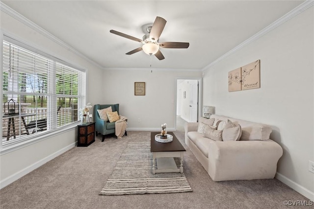 7570 Mount Zion Rd, Jetersville, VA 23083 - living area with crown molding, carpet, ceiling fan, and baseboards