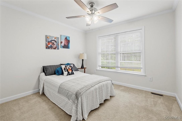 7570 Mount Zion Rd, Jetersville, VA 23083 - bedroom featuring baseboards, carpet flooring, ornamental molding, and ceiling fan