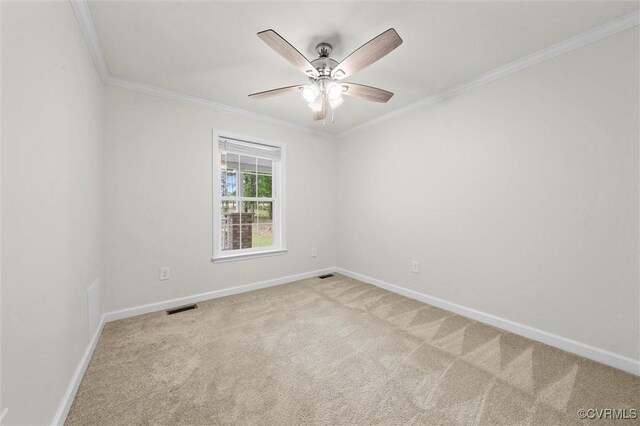 7570 Mount Zion Rd, Jetersville, VA 23083 - unfurnished room featuring light carpet, ornamental molding, baseboards, and a ceiling fan