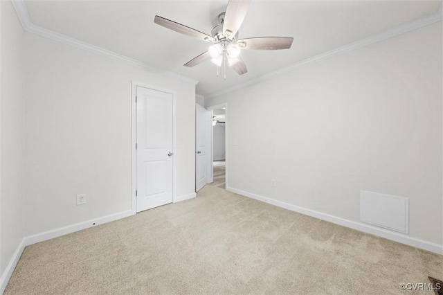 7570 Mount Zion Rd, Jetersville, VA 23083 - unfurnished bedroom with light carpet, crown molding, baseboards, and a ceiling fan