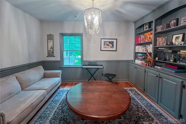 4709 Perdue St, Chester, VA 23831 - office area featuring a chandelier, wood finished floors, wainscoting, and built in features