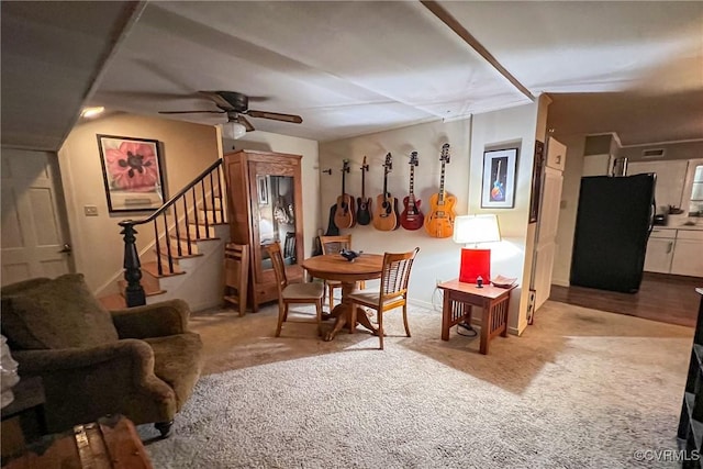 4709 Perdue St, Chester, VA 23831 - sitting room featuring a ceiling fan, stairway, carpet floors, and baseboards