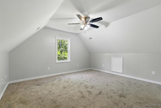 3704 Burnham Dr, Hopewell, VA 23860 - additional living space featuring carpet, vaulted ceiling, baseboards, and ceiling fan