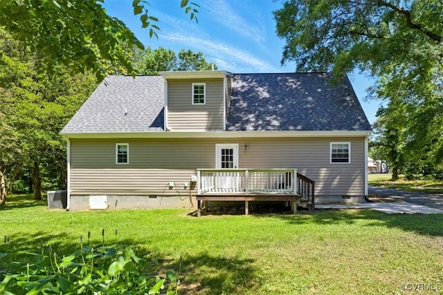 3704 Burnham Dr, Hopewell, VA 23860 - rear view of house featuring crawl space, a deck, a yard, and central AC