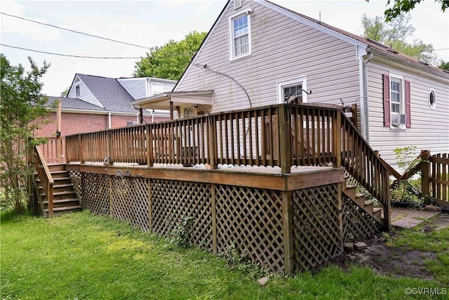 612 S Broad St, Kenbridge, VA 23944 - rear view of property featuring stairs, a wooden deck, a yard, and cooling unit