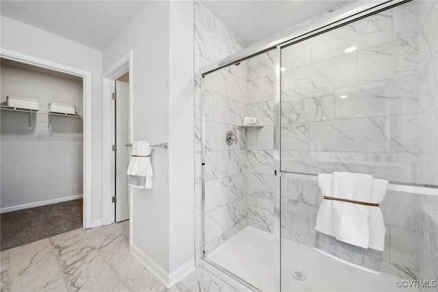 7006 Sanguine Mews, Chesterfield, VA 23234 - bathroom with marble finish floors, a marble finish shower, baseboards, and a walk in closet