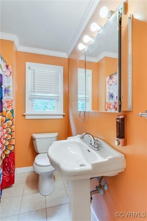 2206 Milbank Rd, Glen Allen, VA 23229 - bathroom with toilet, ornamental molding, tile patterned floors, and baseboards