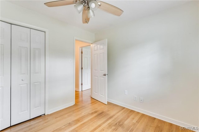 2206 Milbank Rd, Glen Allen, VA 23229 - unfurnished bedroom with baseboards, light wood-type flooring, a closet, and a ceiling fan