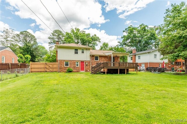 2206 Milbank Rd, Glen Allen, VA 23229 - back of house with stairs, brick siding, a wooden deck, and a chimney