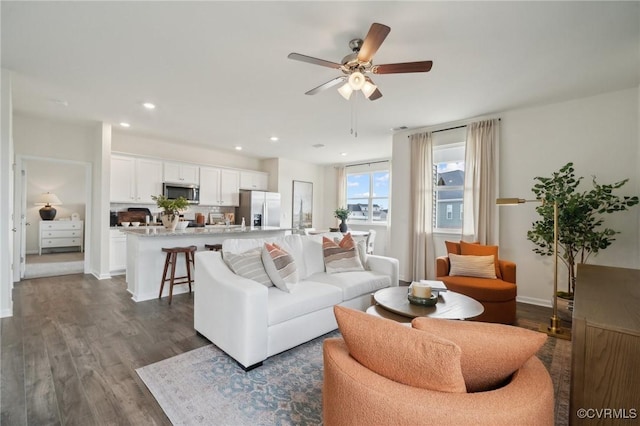 7007 Sanguine Mews, Chesterfield, VA 23234 - living area with a ceiling fan, dark wood-type flooring, recessed lighting, and baseboards