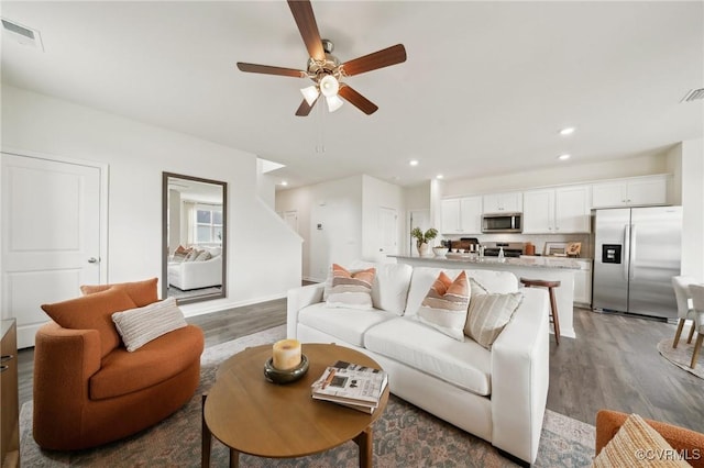 7007 Sanguine Mews, Chesterfield, VA 23234 - living room featuring wood finished floors, ceiling fan, and recessed lighting