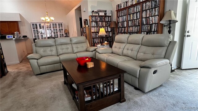 7211 Norwood Pond Ct, Midlothian, VA 23112 - living room with light carpet and a chandelier