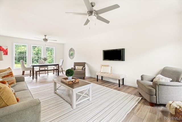 3608 Bolling Rd, Powhatan, VA 23139 - living area featuring ceiling fan, light wood finished floors, and baseboards