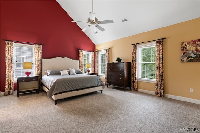 16748 Kipper Turn, Chesterfield, VA 23120 - bedroom featuring high vaulted ceiling, carpet, and ceiling fan