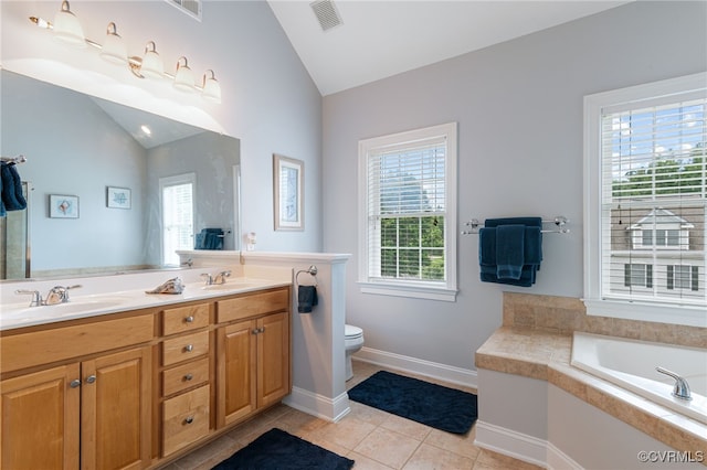 16748 Kipper Turn, Chesterfield, VA 23120 - full bath with lofted ceiling, double vanity, a bath, and tile patterned floors