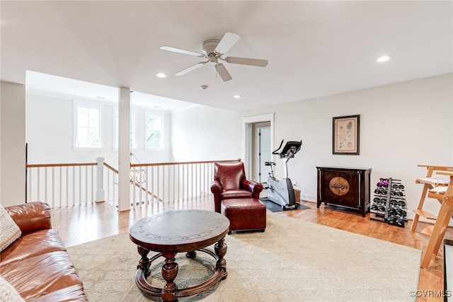 8 Nomas Ln, Henrico, VA 23238 - living room with a ceiling fan, light wood-style floors, and recessed lighting