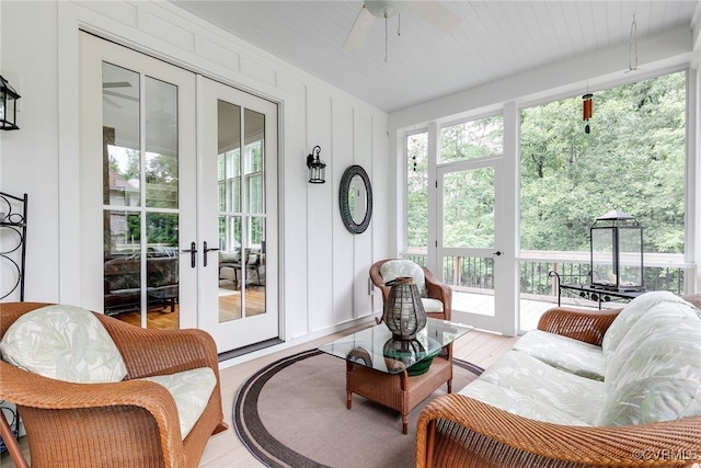 8 Nomas Ln, Henrico, VA 23238 - sunroom / solarium with french doors, a ceiling fan, wood finished floors, and a decorative wall