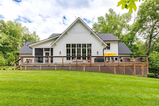 8 Nomas Ln, Henrico, VA 23238 - rear view of property featuring a wooden deck, a yard, and roof with shingles