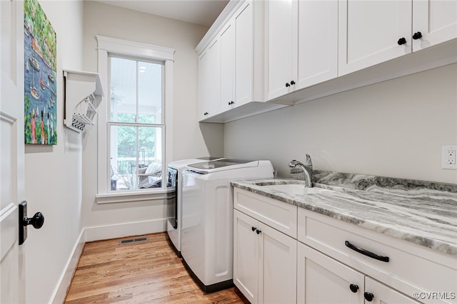 8 Nomas Ln, Henrico, VA 23238 - laundry area with cabinet space, independent washer and dryer, baseboards, and light wood-style flooring