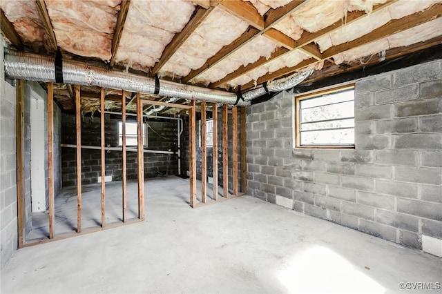 below grade area with concrete block wall