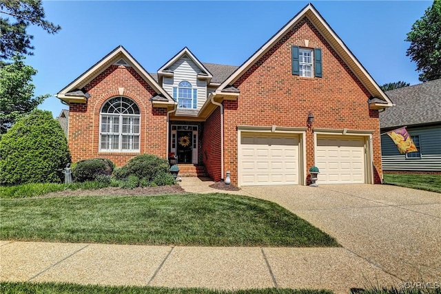 645 Farnham Cir, North Chesterfield, VA 23236 - traditional-style house featuring brick siding, driveway, a front lawn, and an attached garage