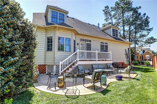 645 Farnham Cir, North Chesterfield, VA 23236 - rear view of property with a patio area, a lawn, and roof with shingles