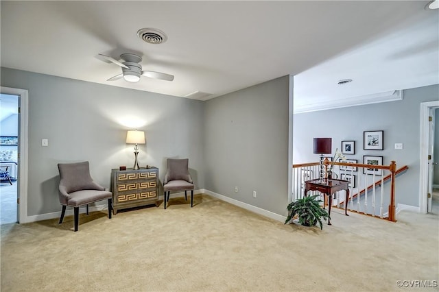 645 Farnham Cir, North Chesterfield, VA 23236 - sitting room featuring an upstairs landing, carpet, a ceiling fan, and baseboards