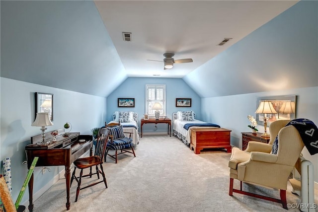645 Farnham Cir, North Chesterfield, VA 23236 - bedroom featuring carpet, vaulted ceiling, and a ceiling fan
