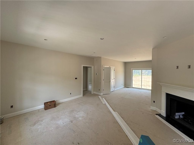 17410 Wedgewood Dr, Lanexa, VA 23089 - unfurnished living room with a fireplace with raised hearth and baseboards