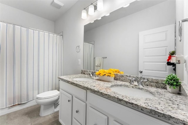 526 Greybull Walk Unit B, Henrico, VA 23233 - full bathroom featuring double vanity, toilet, tile patterned floors, and a shower with curtain