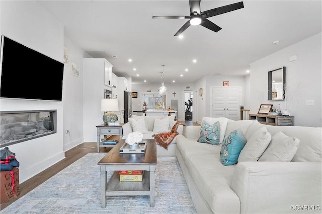 526 Greybull Walk Unit B, Henrico, VA 23233 - living area featuring a ceiling fan, recessed lighting, baseboards, and wood finished floors