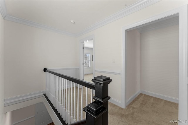 1216 N 30th St, Richmond, VA 23223 - corridor featuring an upstairs landing, crown molding, and carpet flooring