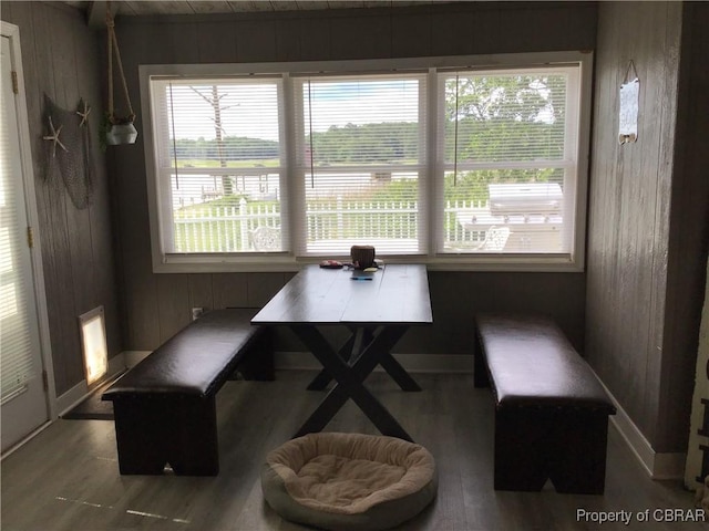2577 Red Bank Rd, Ark, VA 23061 - dining area with breakfast area, wooden walls, and wood finished floors