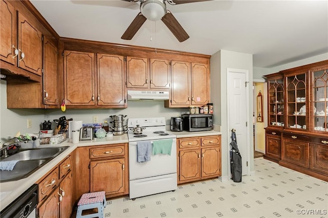 2707 Quisenberry St, Midlothian, VA 23112 - kitchen with white range with electric cooktop, under cabinet range hood, dishwasher, stainless steel microwave, and a sink
