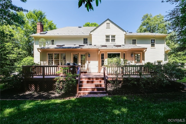 9905 Carrington Pl, Henrico, VA 23238 - rear view of property with a chimney, a deck, and a yard