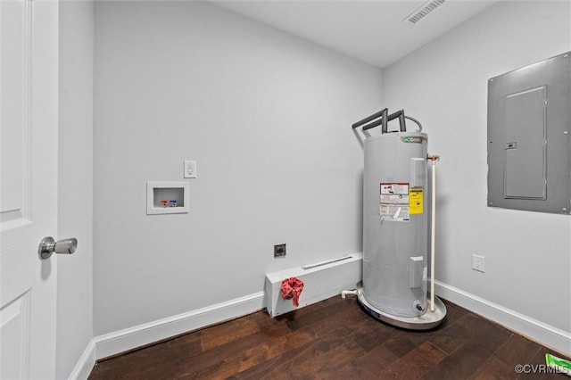 utility room featuring electric panel and electric water heater
