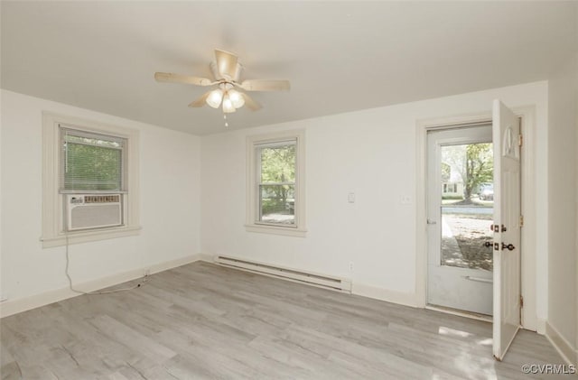 908 Rosemont Rd, Richmond, VA 23224 - unfurnished room with a baseboard radiator, light wood-type flooring, ceiling fan, and cooling unit
