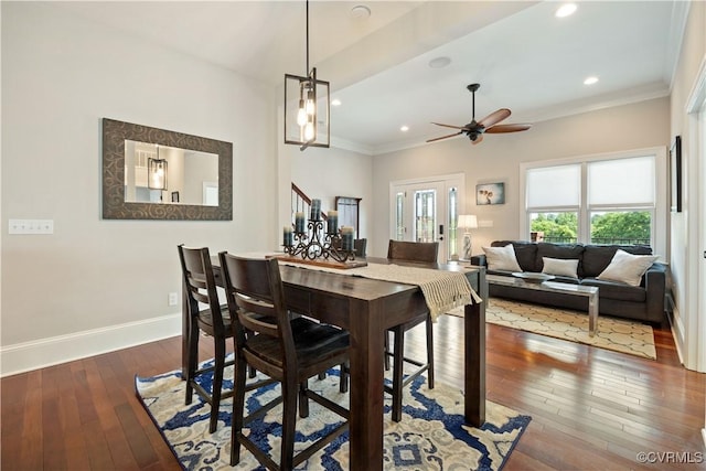 816 Riverside Park, Richmond, VA 23220 - dining room with baseboards, wood-type flooring, ornamental molding, a ceiling fan, and recessed lighting