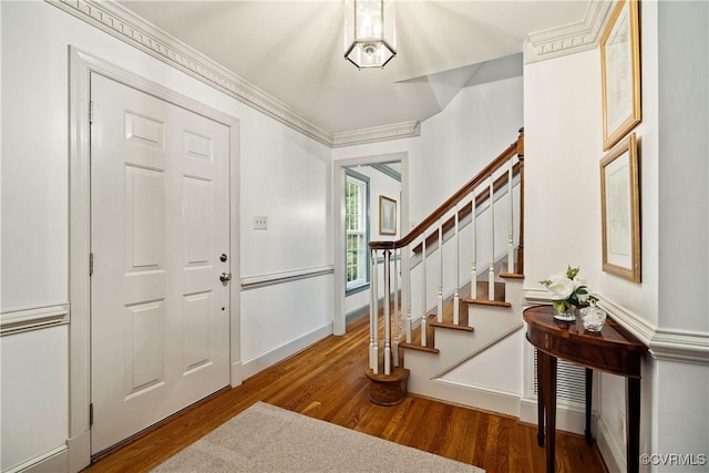 10910 Lesser Scaup Lndg, Chesterfield, VA 23838 - entryway with wood finished floors, stairs, ornamental molding, and baseboards