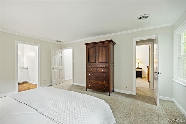 10910 Lesser Scaup Lndg, Chesterfield, VA 23838 - bedroom featuring crown molding, light colored carpet, baseboards, and ensuite bathroom