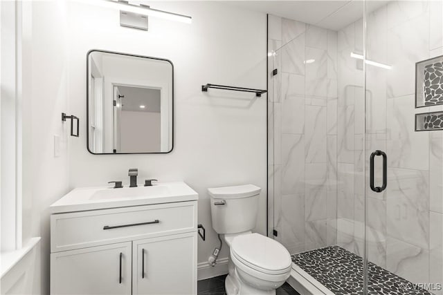 2809 Bethlehem Rd, Henrico, VA 23228 - bathroom with toilet, vanity, and a shower stall