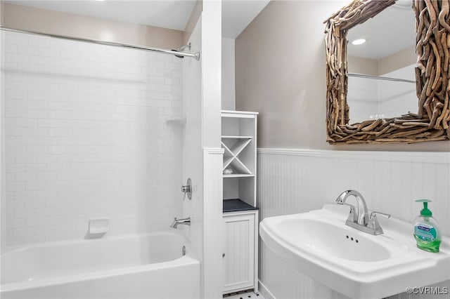 1013 Mill Forest Dr, Midlothian, VA 23113 - full bathroom with a wainscoted wall, shower / bath combination, and a sink